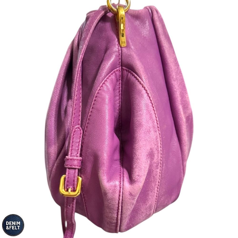Prada‎ Purple Leather Pleated Shoulder Bag Gold Hardware Slouchy Hobo Purse Luxe - Picture 6 of 16